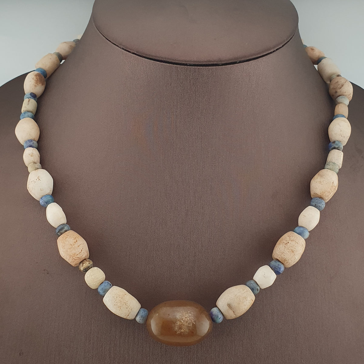 Antique Yemeni White Agate Carnelian Pendant Necklace Vintage Ethnic Jewelry