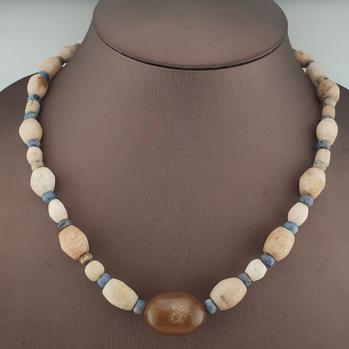 Antique Yemeni White Agate Carnelian Pendant Necklace Vintage Ethnic Jewelry
