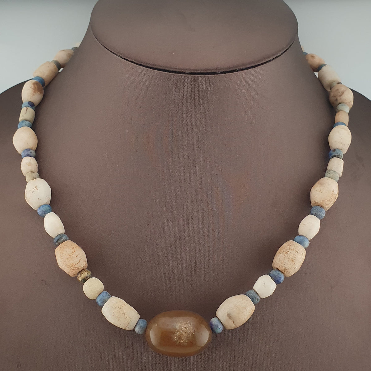 Antique Yemeni White Agate Carnelian Pendant Necklace Vintage Ethnic Jewelry