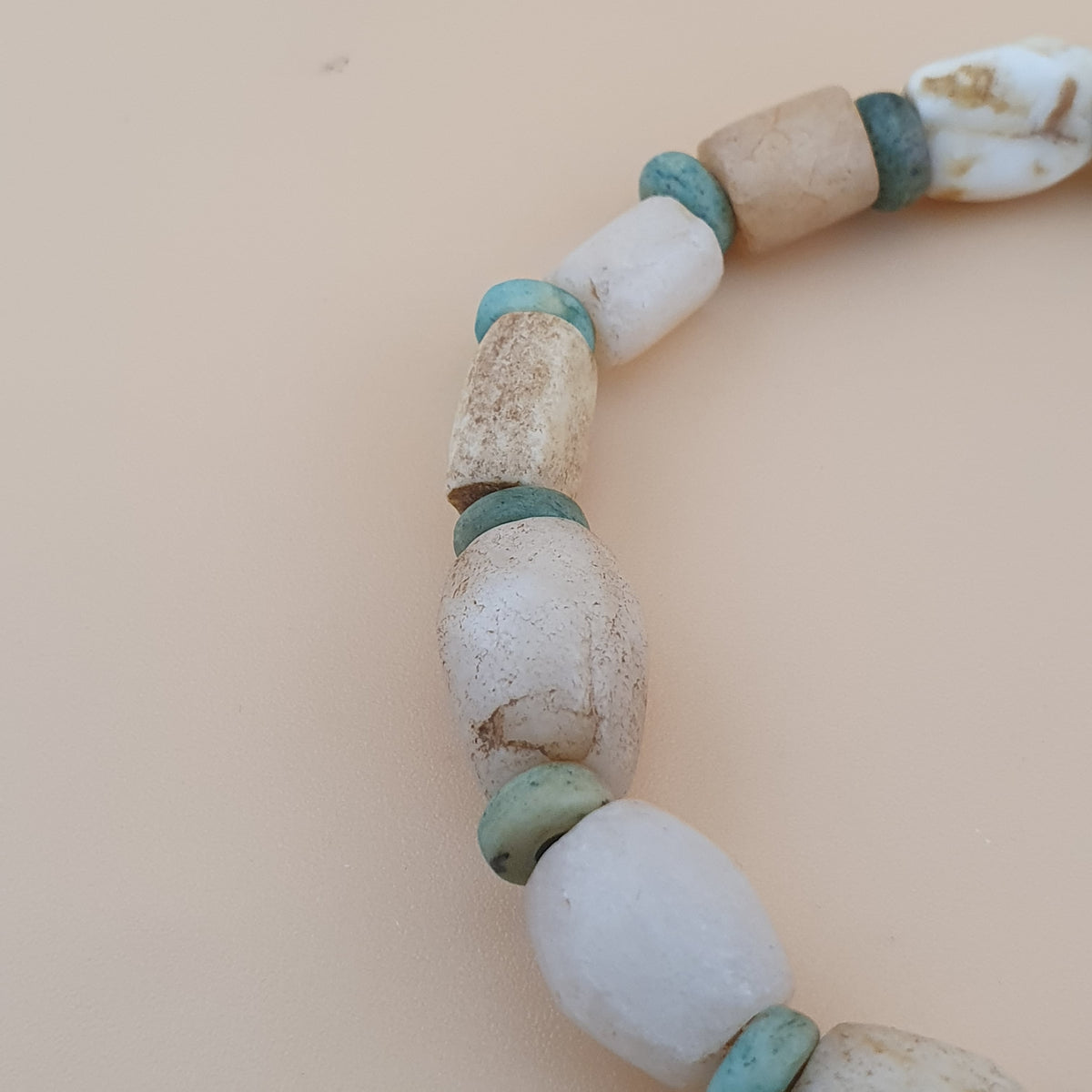 Antique White Yemeni Agate & Amazonite Stone Beads Bracelet  Vintage Gemstone Jewelry