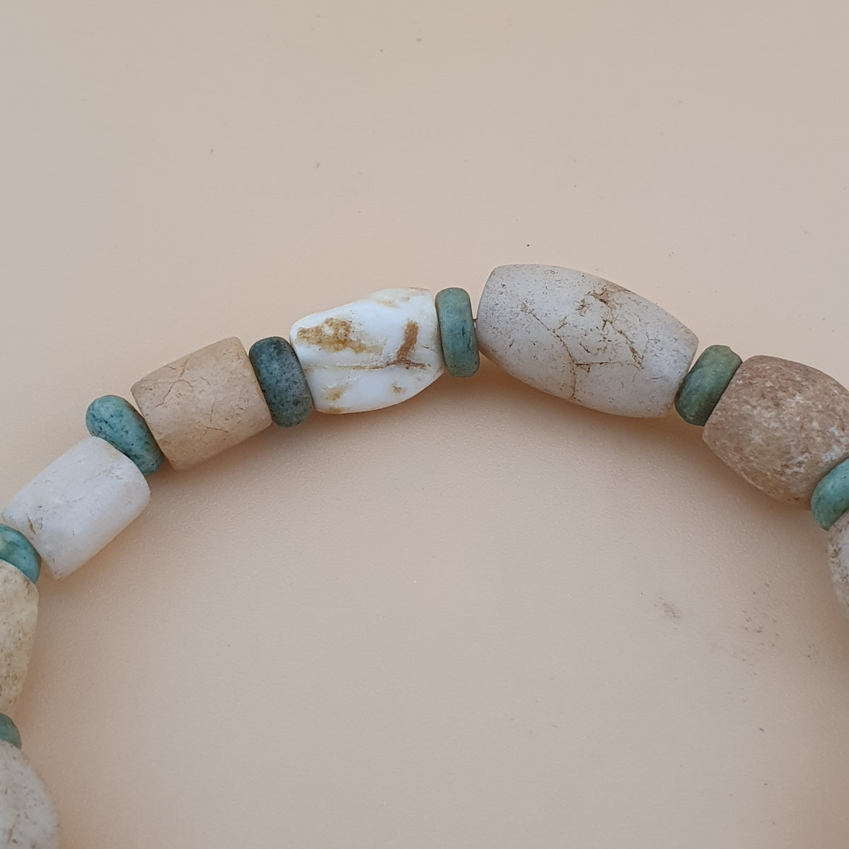 Antique White Yemeni Agate & Amazonite Stone Beads Bracelet  Vintage Gemstone Jewelry