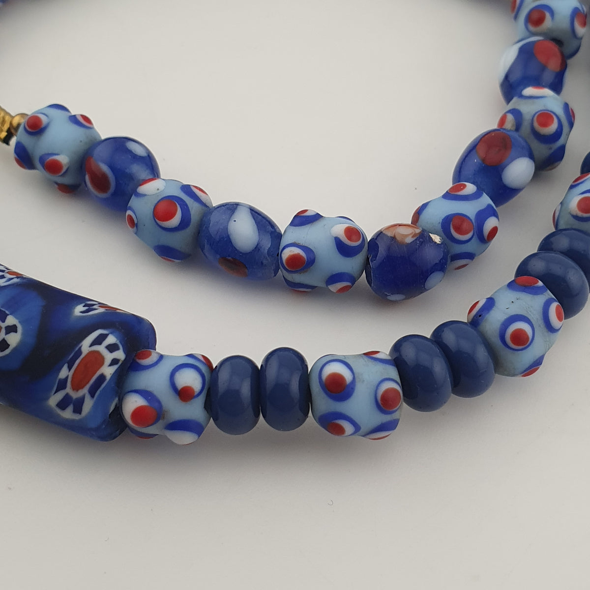 Vintage Venetian Style Skunk Eyes & Millefiori Glass Beads Necklace