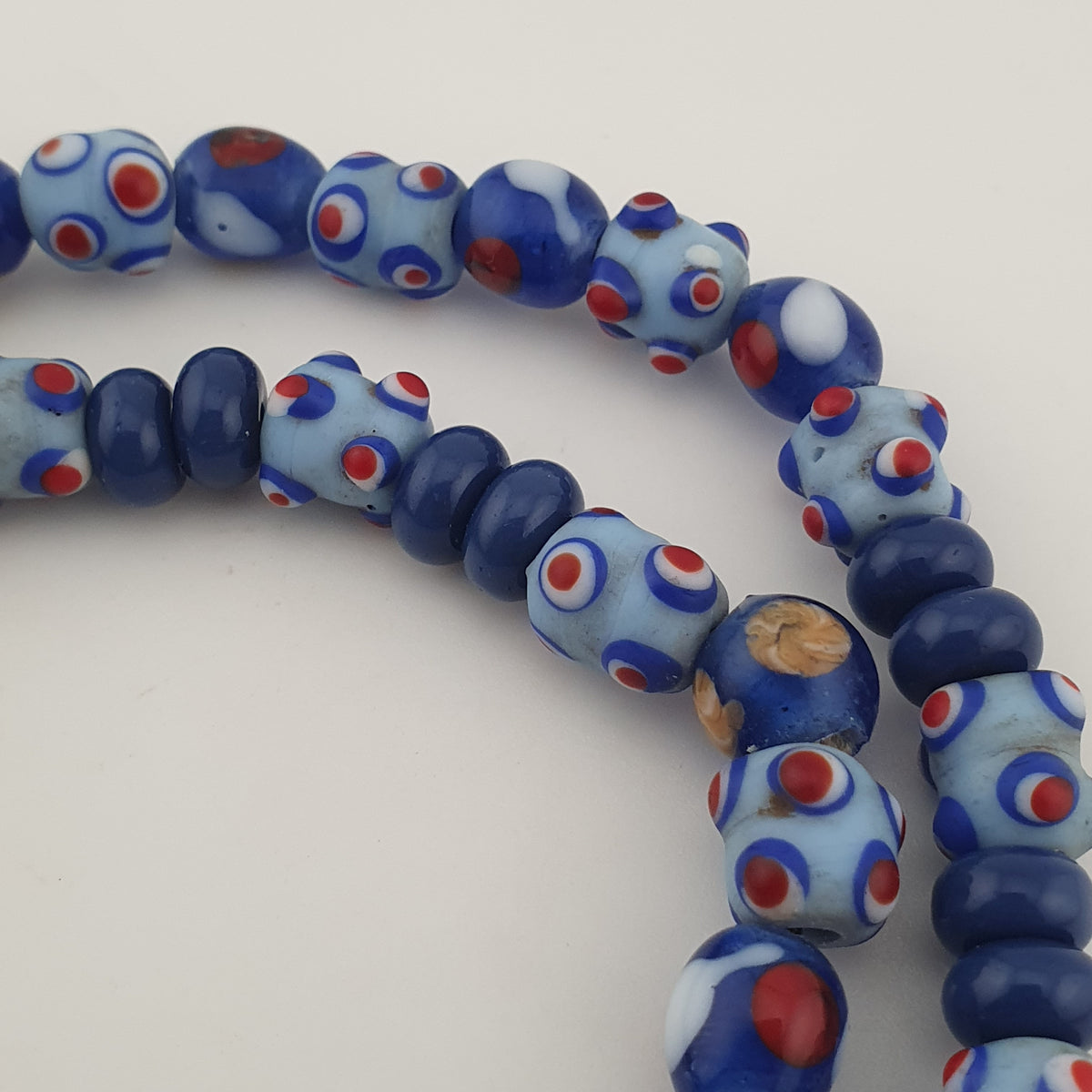 Vintage Venetian Style Skunk Eyes & Millefiori Glass Beads Necklace