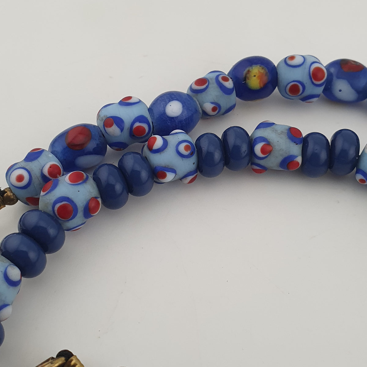 Vintage Venetian Style Skunk Eyes & Millefiori Glass Beads Necklace