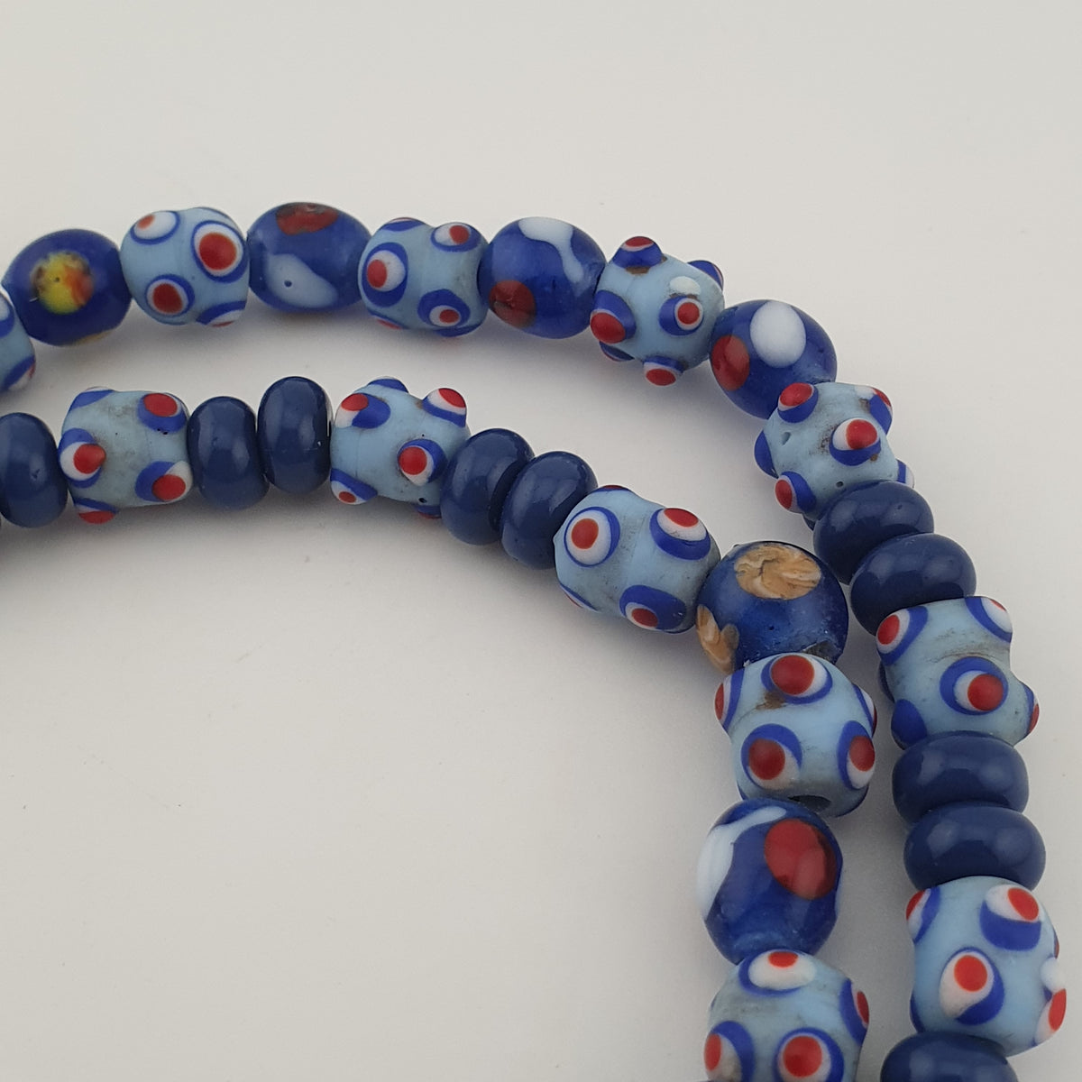 Vintage Venetian Style Skunk Eyes & Millefiori Glass Beads Necklace