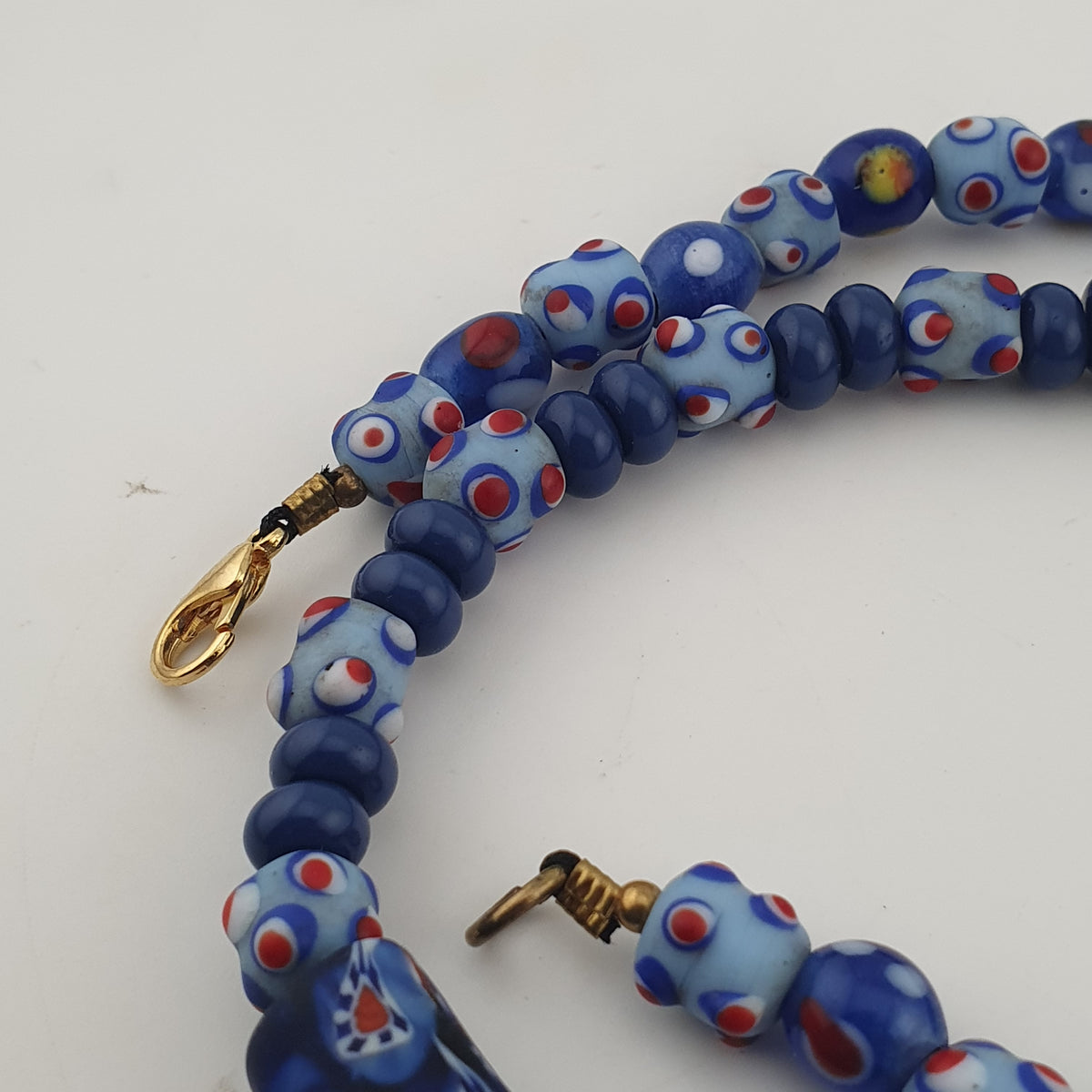 Vintage Venetian Style Skunk Eyes & Millefiori Glass Beads Necklace