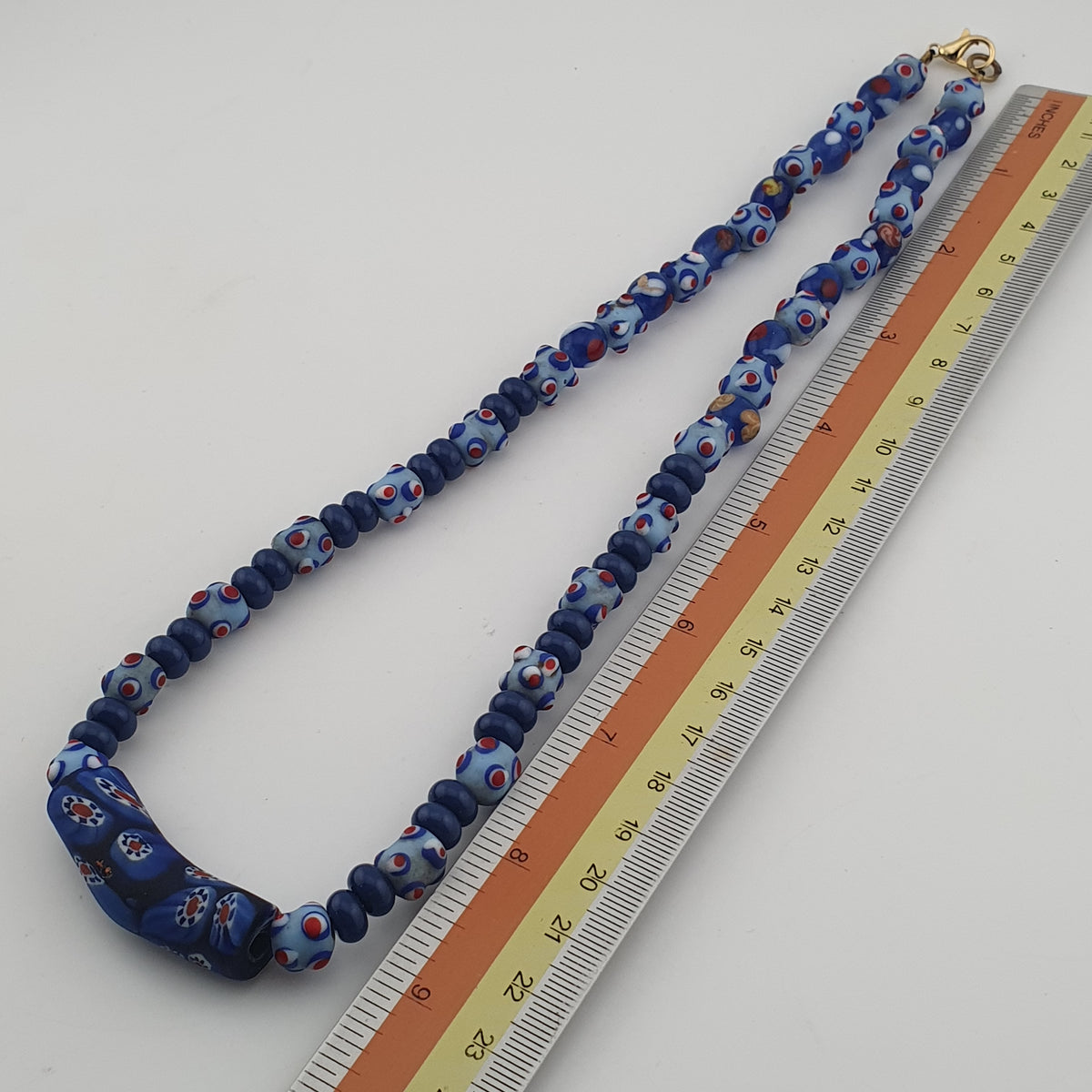 Vintage Venetian Style Skunk Eyes & Millefiori Glass Beads Necklace