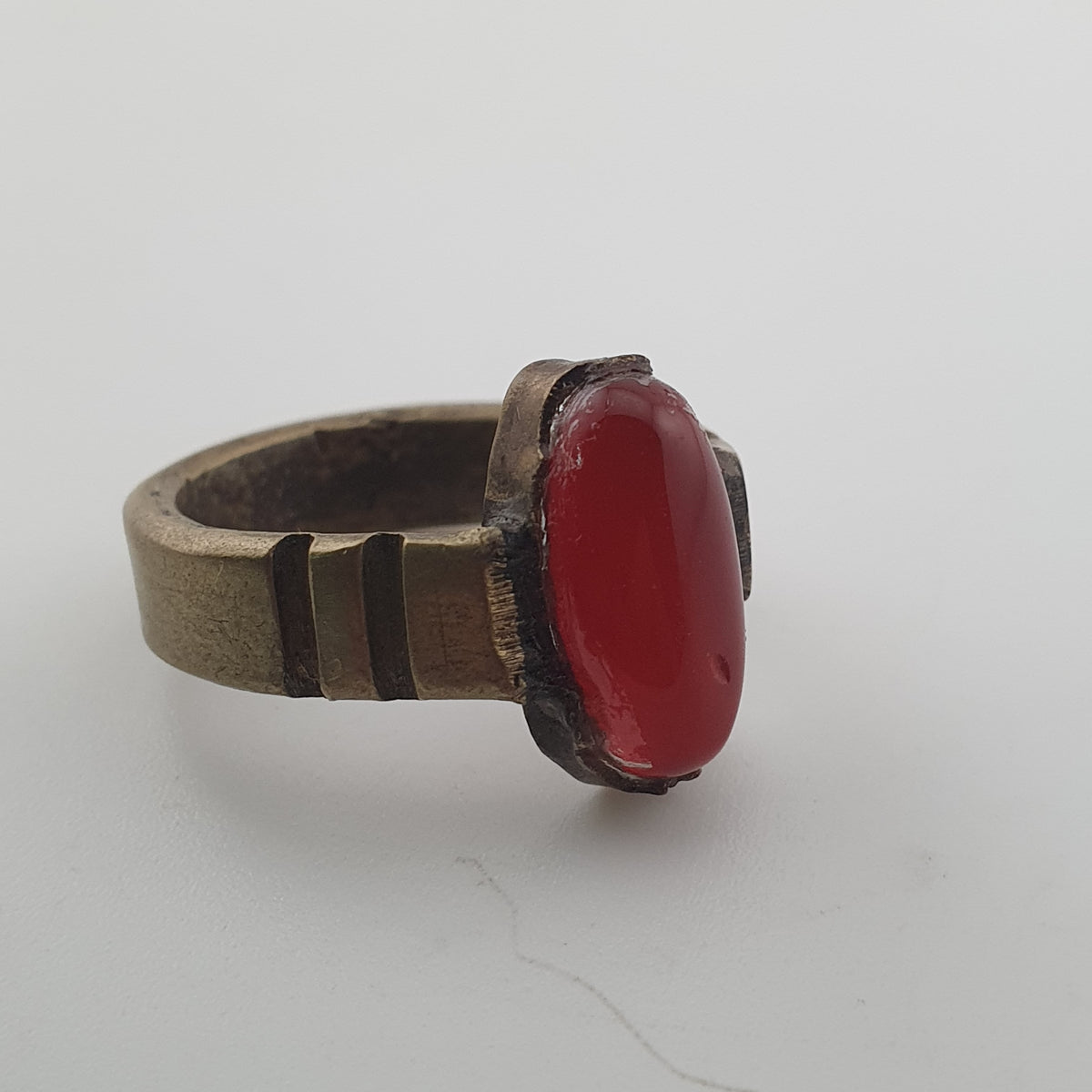 Antique Agate & Brass Ring Handmade Natural Stone Statement Jewelry