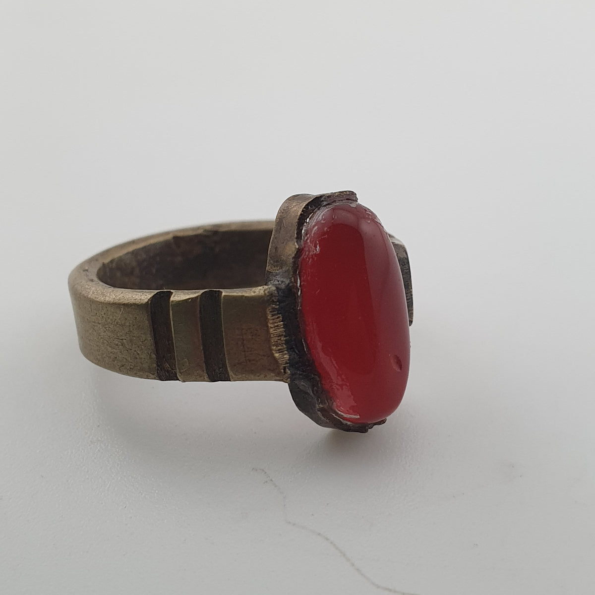 Antique Agate & Brass Ring Handmade Natural Stone Statement Jewelry