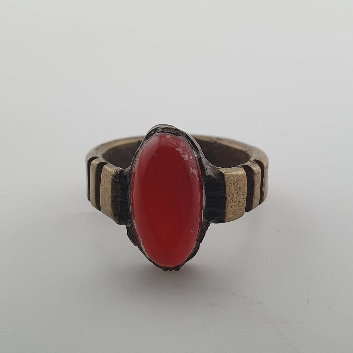 Antique Agate & Brass Ring Handmade Natural Stone Statement Jewelry