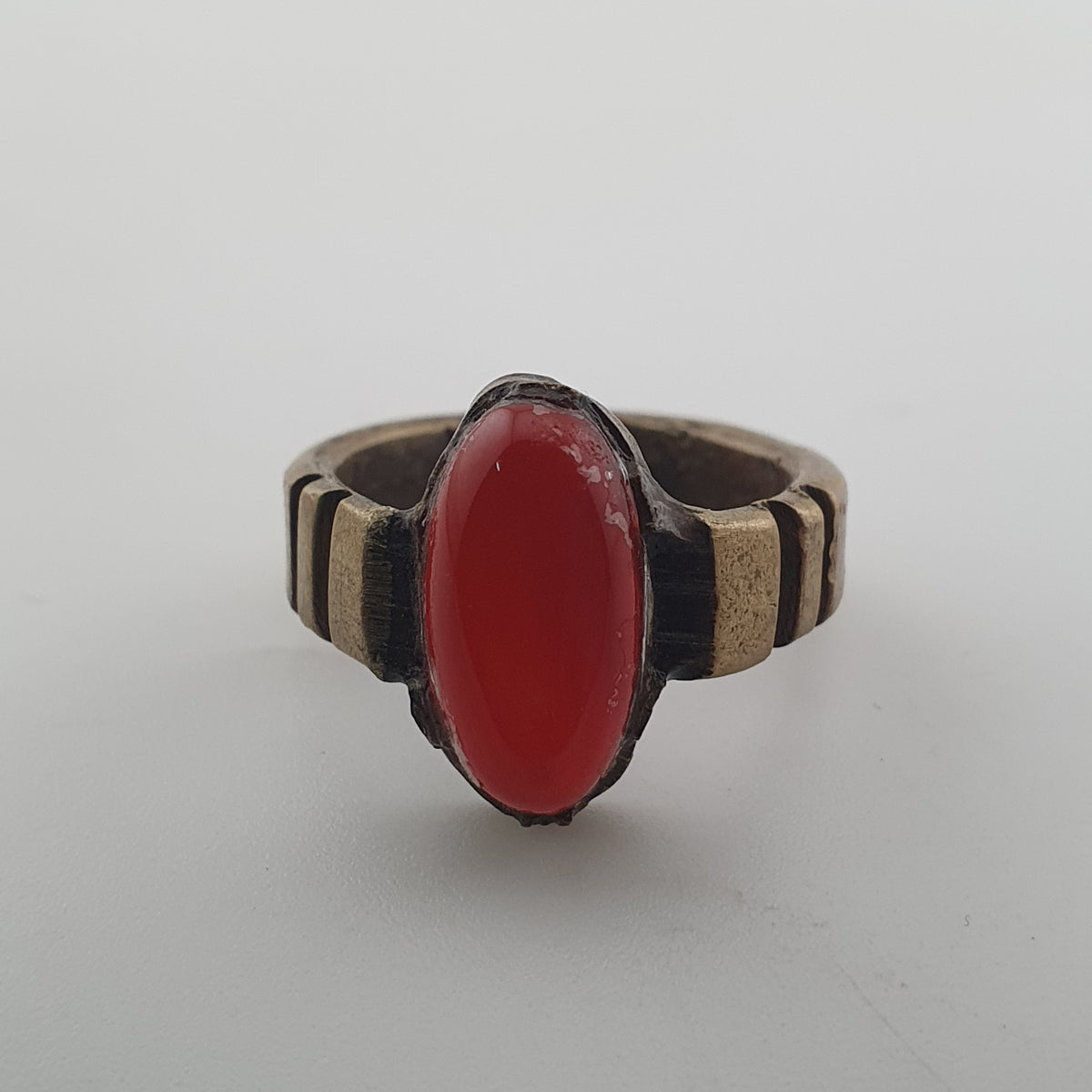 Antique Agate & Brass Ring Handmade Natural Stone Statement Jewelry