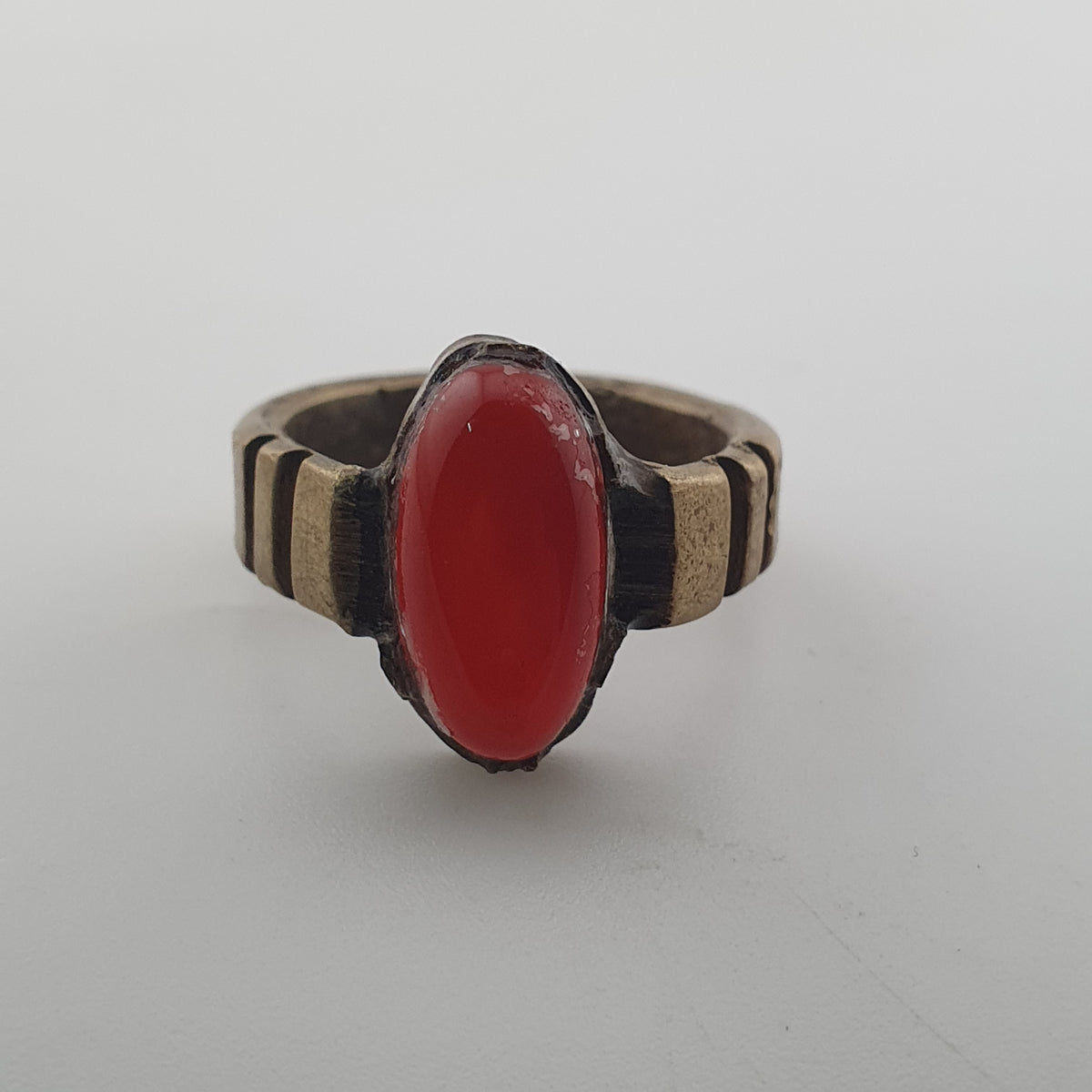 Antique Agate & Brass Ring Handmade Natural Stone Statement Jewelry