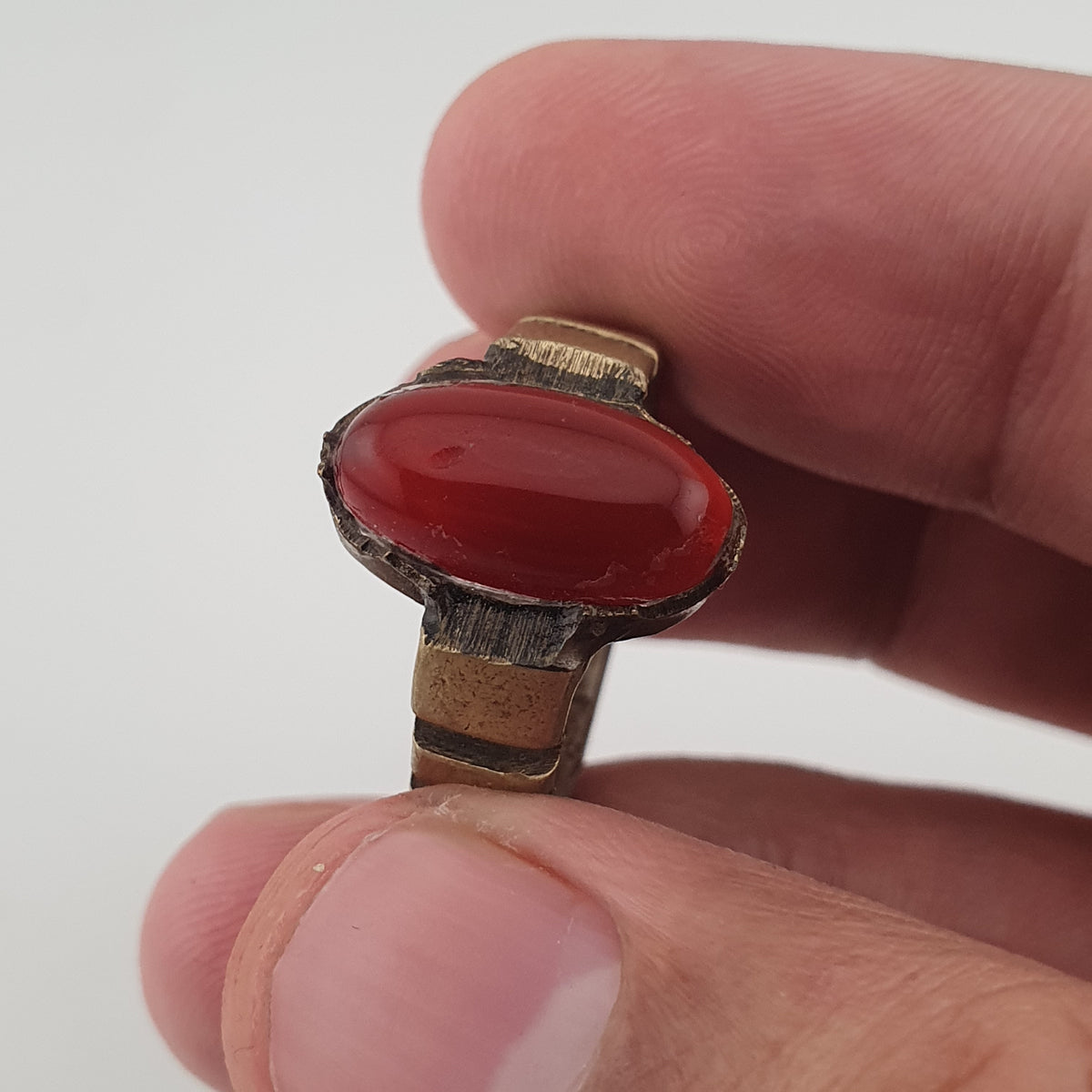 Antique Agate & Brass Ring Handmade Natural Stone Statement Jewelry