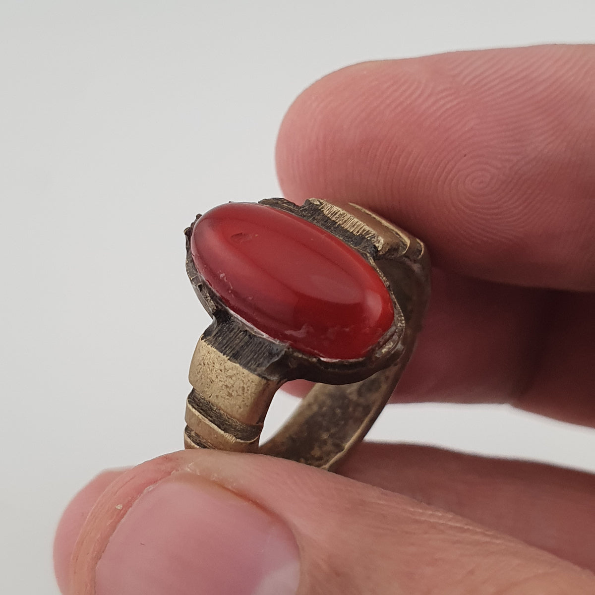 Antique Agate & Brass Ring Handmade Natural Stone Statement Jewelry