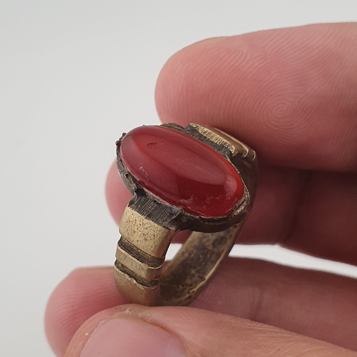 Antique Agate & Brass Ring Handmade Natural Stone Statement Jewelry