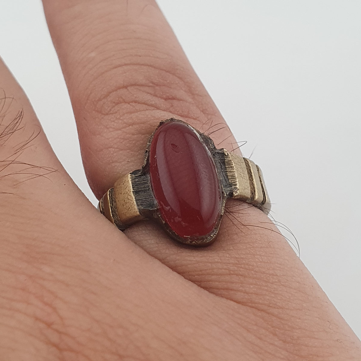 Antique Agate & Brass Ring Handmade Natural Stone Statement Jewelry