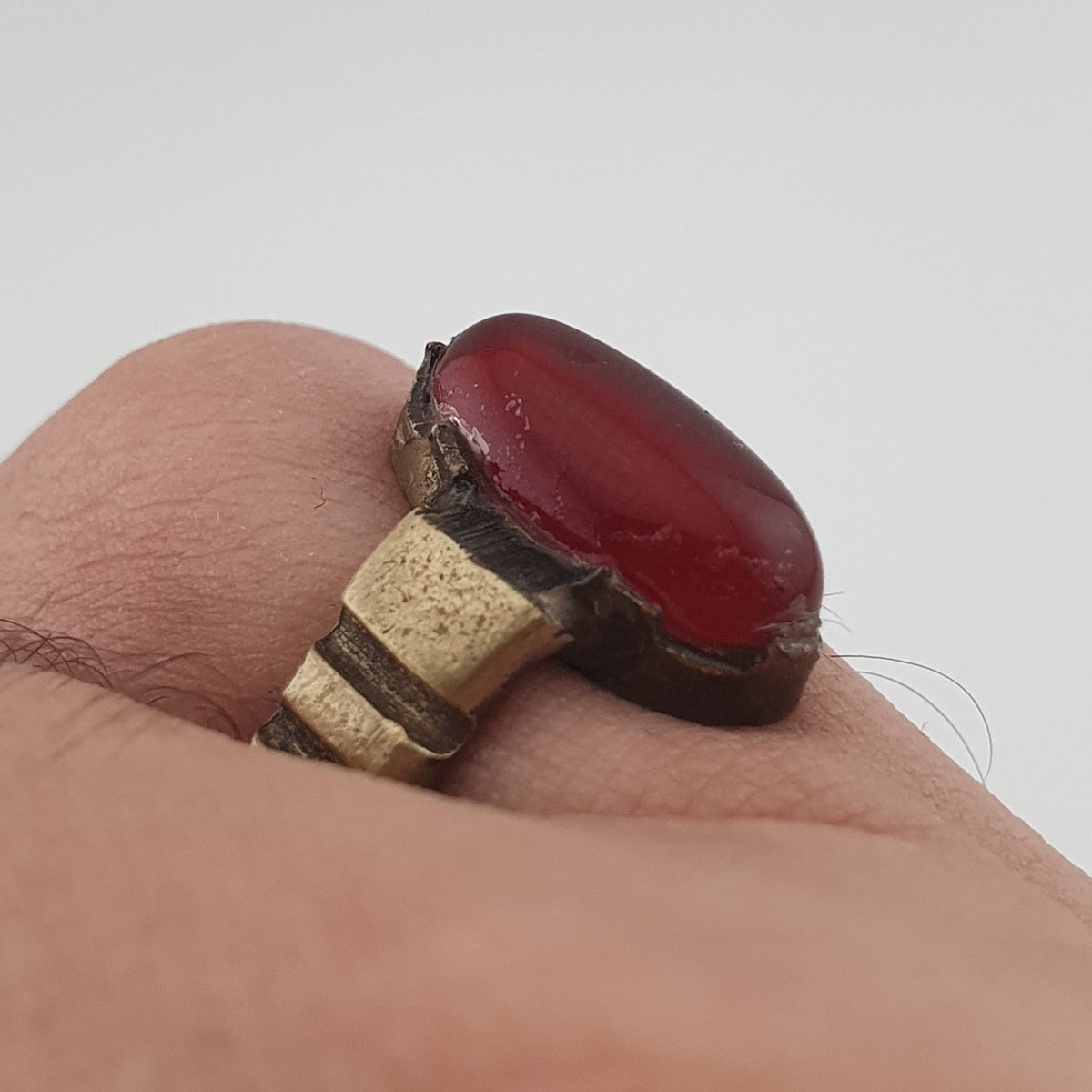 Antique Agate & Brass Ring Handmade Natural Stone Statement Jewelry