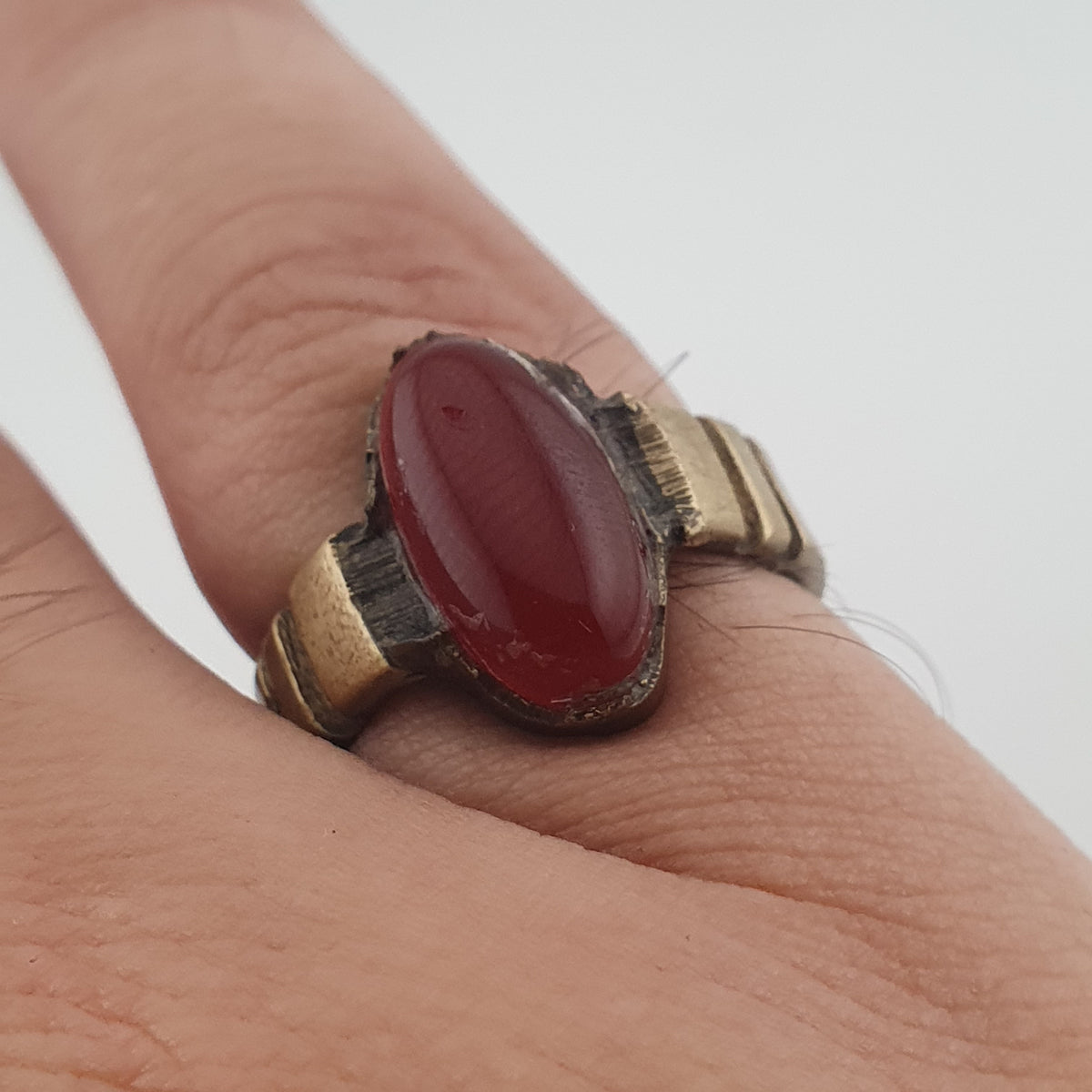 Antique Agate & Brass Ring Handmade Natural Stone Statement Jewelry