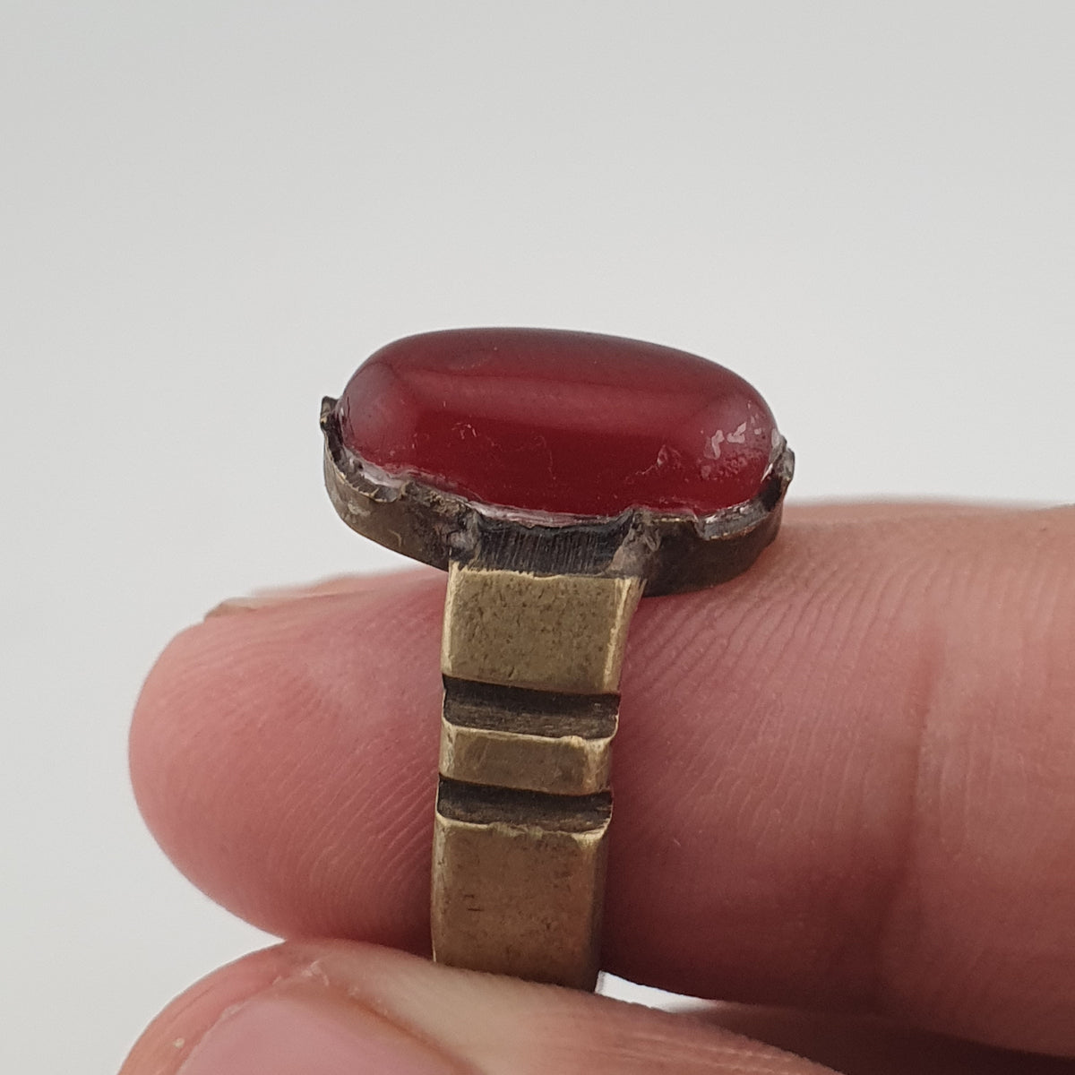 Antique Agate & Brass Ring Handmade Natural Stone Statement Jewelry