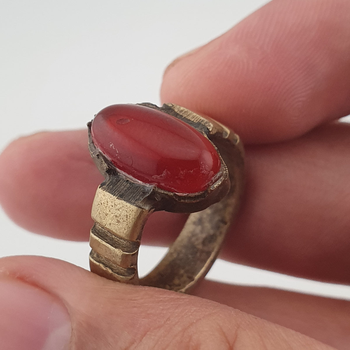 Antique Agate & Brass Ring Handmade Natural Stone Statement Jewelry