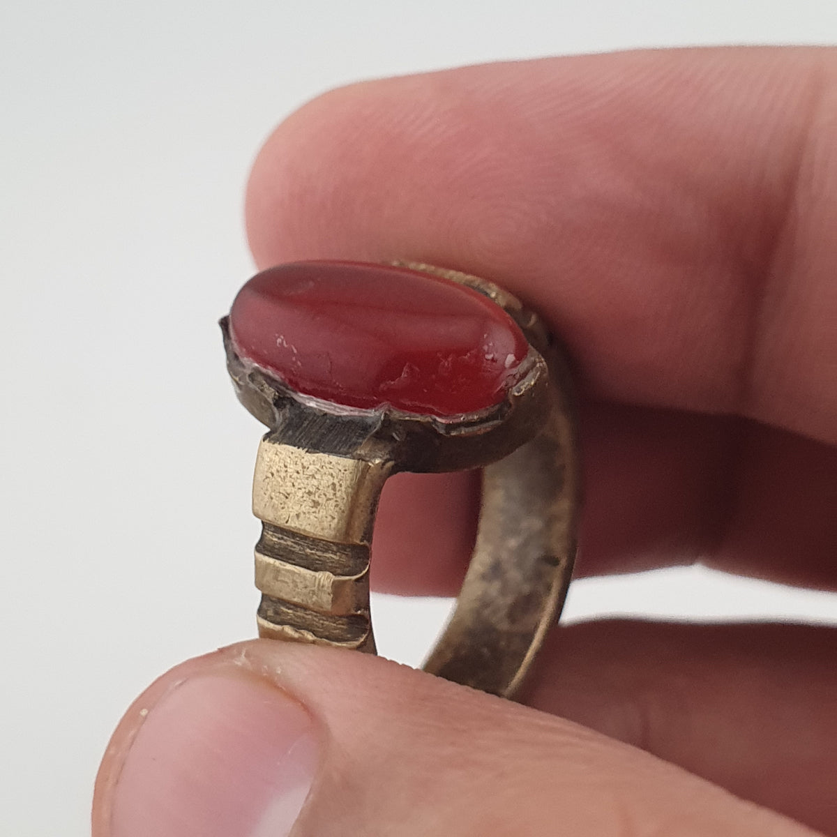 Antique Agate & Brass Ring Handmade Natural Stone Statement Jewelry
