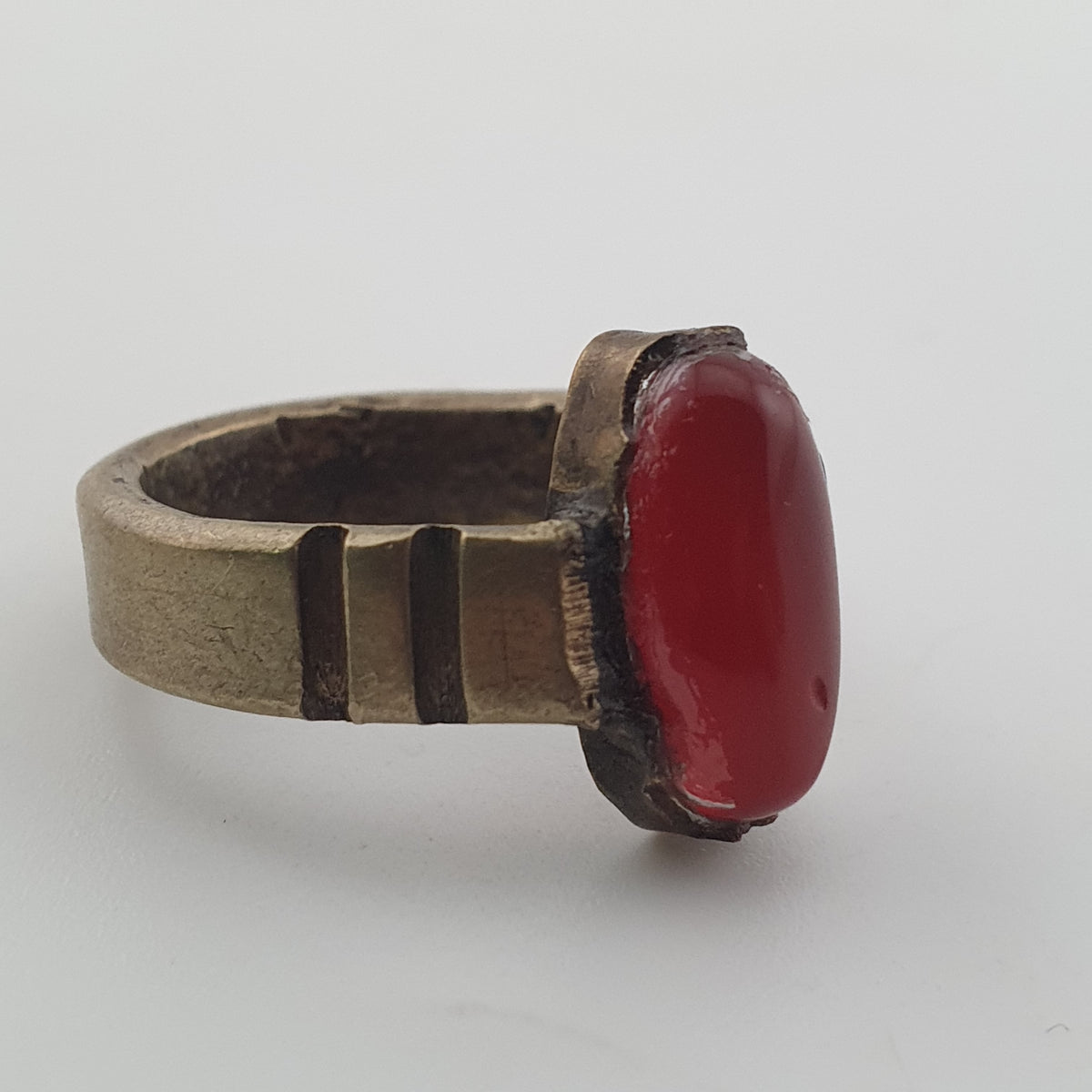 Antique Agate & Brass Ring Handmade Natural Stone Statement Jewelry