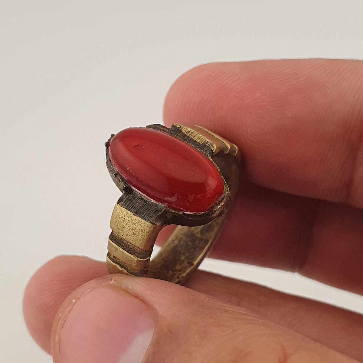 Antique Agate & Brass Ring Handmade Natural Stone Statement Jewelry