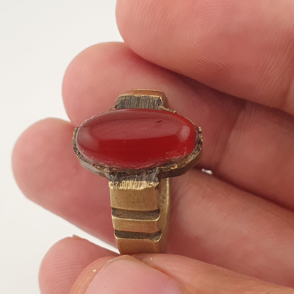 Antique Agate & Brass Ring Handmade Natural Stone Statement Jewelry