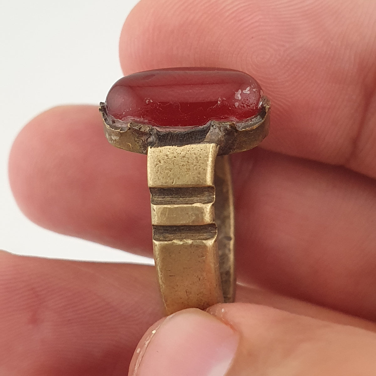 Antique Agate & Brass Ring Handmade Natural Stone Statement Jewelry