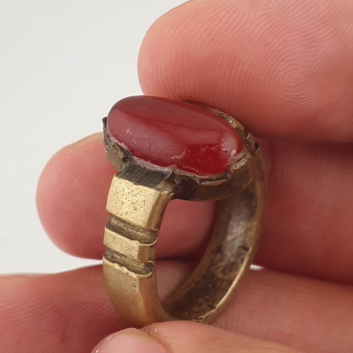 Antique Agate & Brass Ring Handmade Natural Stone Statement Jewelry