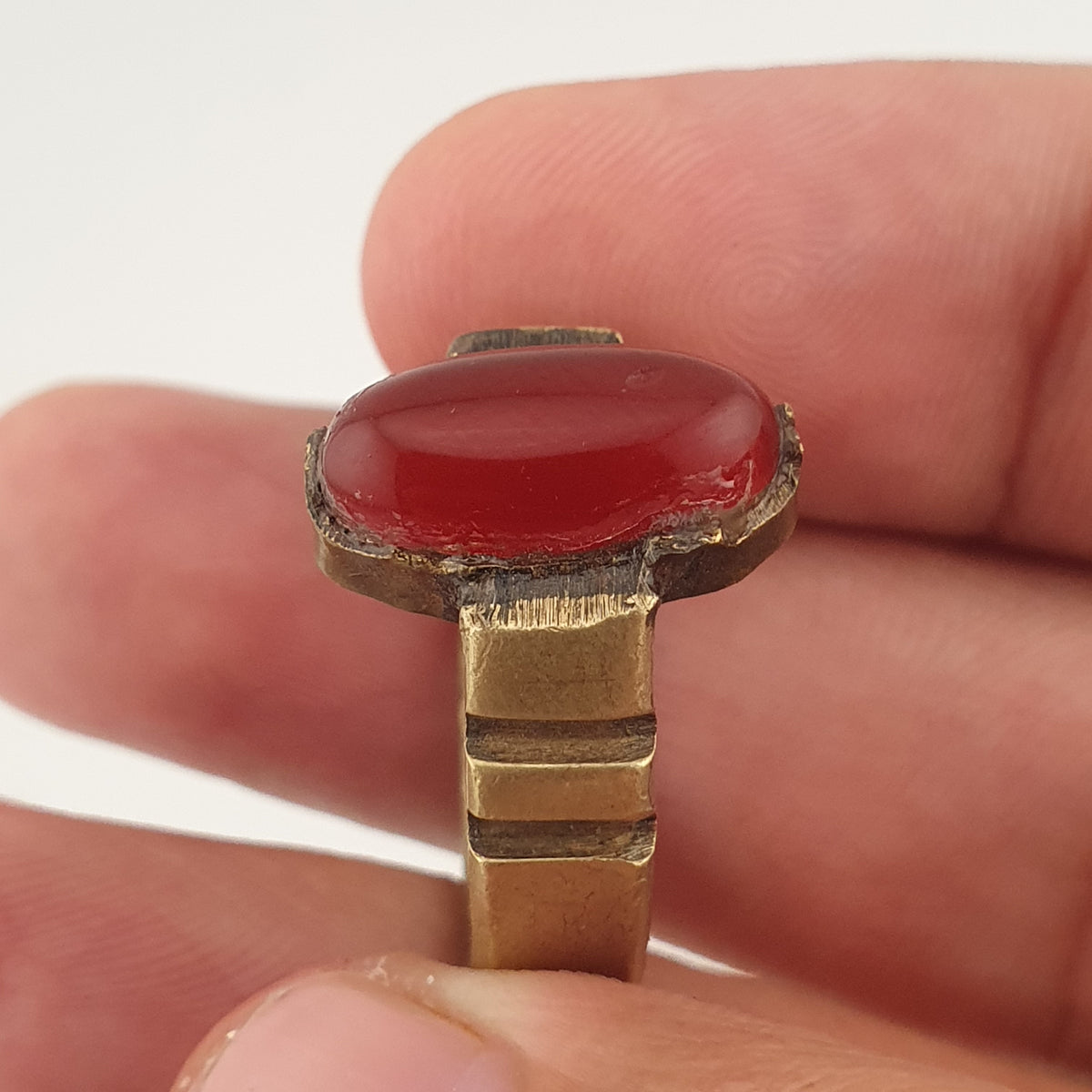 Antique Agate & Brass Ring Handmade Natural Stone Statement Jewelry