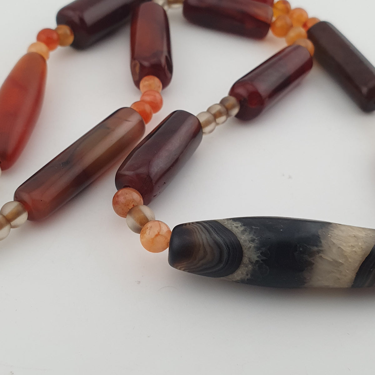 Vintage African Cylinder Shape Carnelian Agate With Natural Himalayan Eye Agate Pendant Necklace
