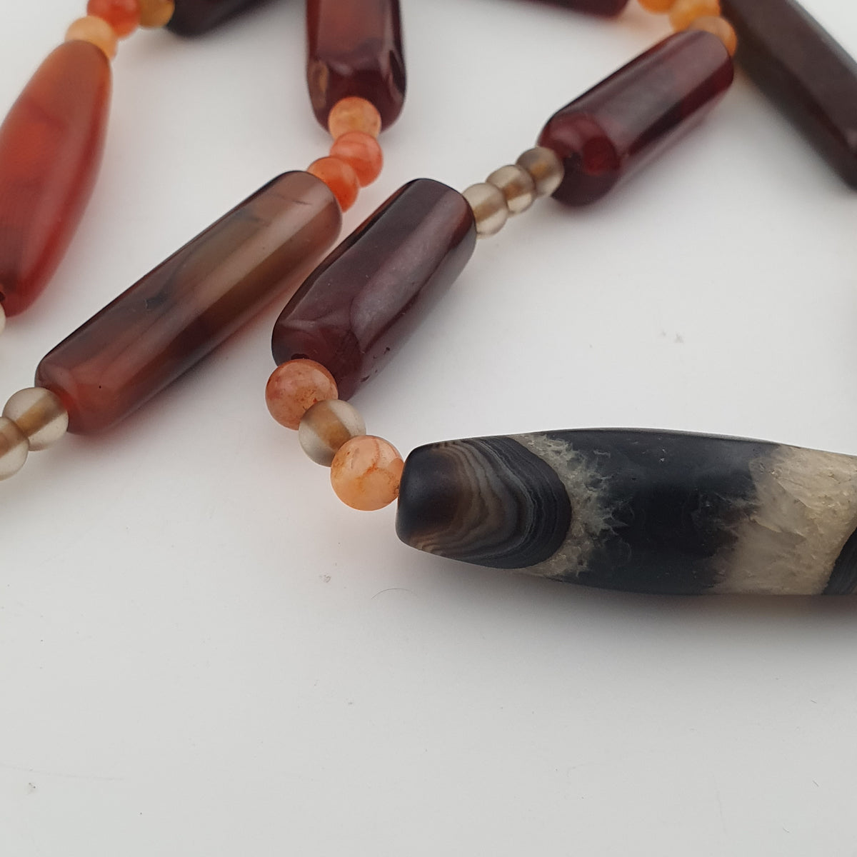 Vintage African Cylinder Shape Carnelian Agate With Natural Himalayan Eye Agate Pendant Necklace
