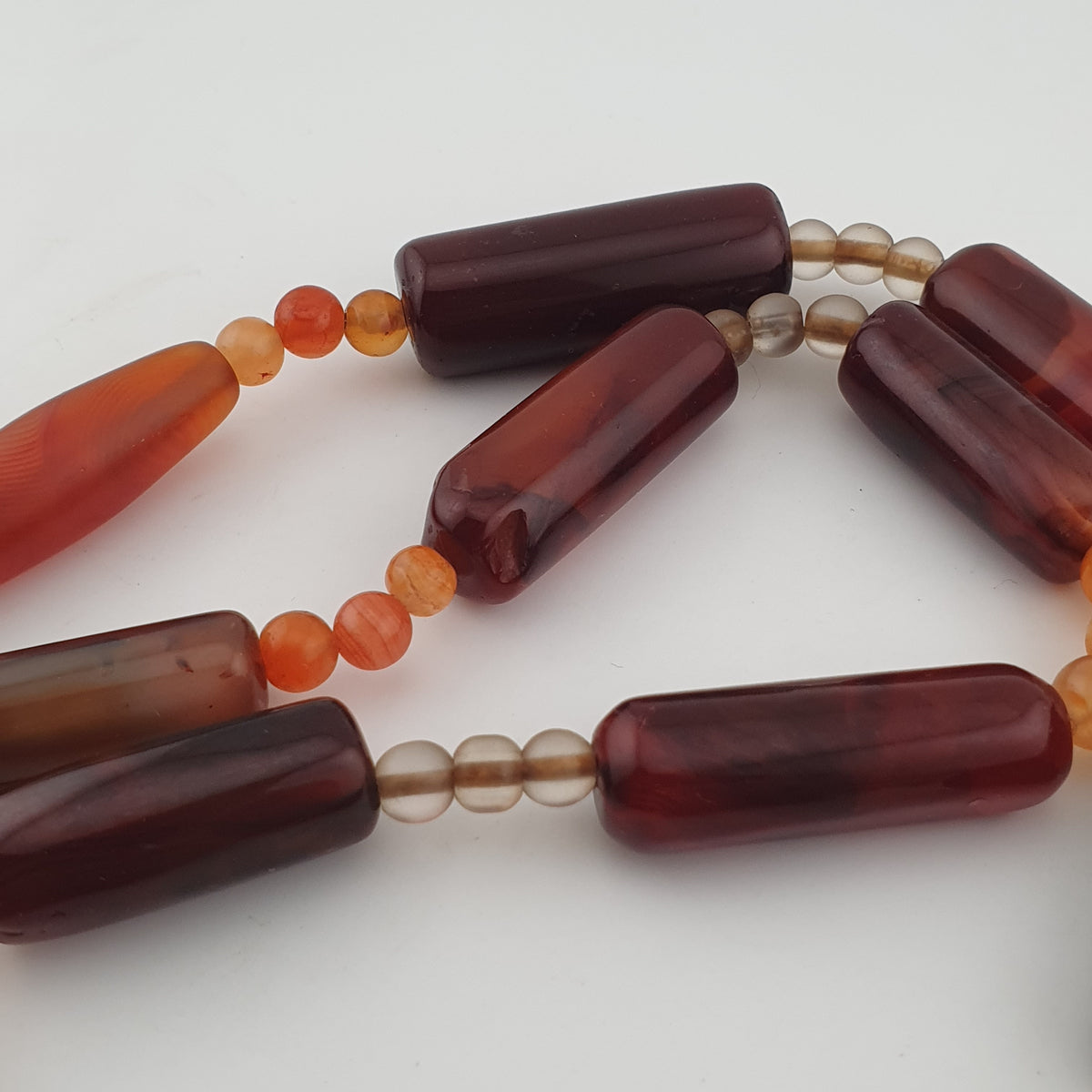Vintage African Cylinder Shape Carnelian Agate With Natural Himalayan Eye Agate Pendant Necklace