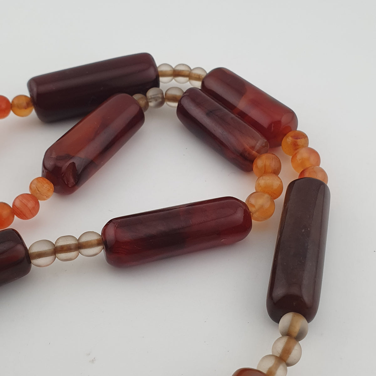 Vintage African Cylinder Shape Carnelian Agate With Natural Himalayan Eye Agate Pendant Necklace