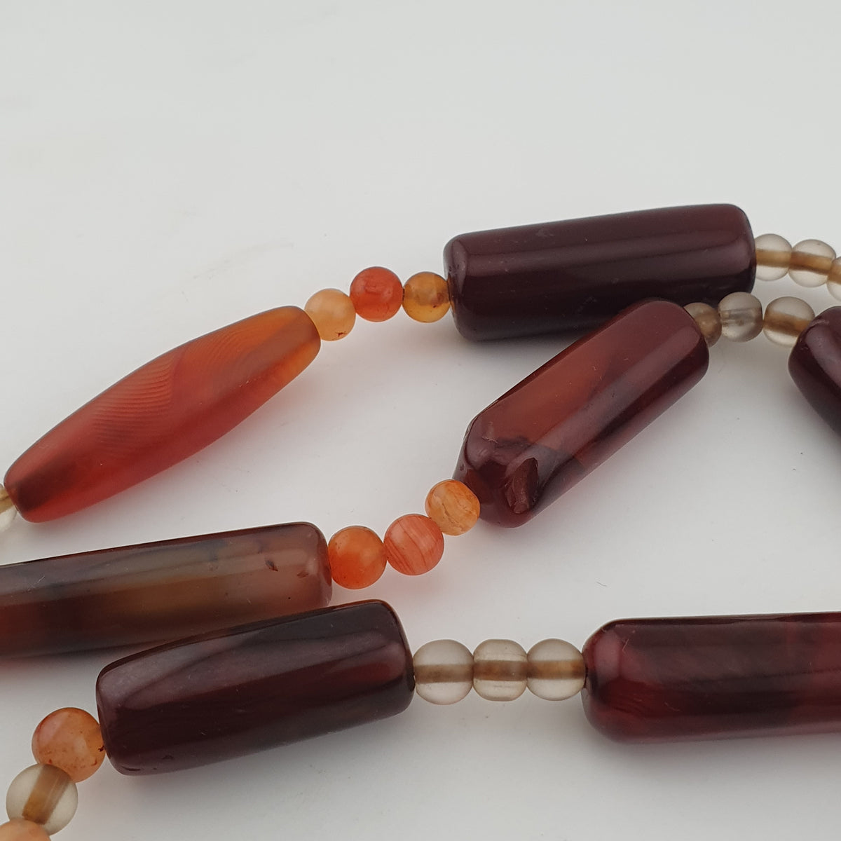 Vintage African Cylinder Shape Carnelian Agate With Natural Himalayan Eye Agate Pendant Necklace