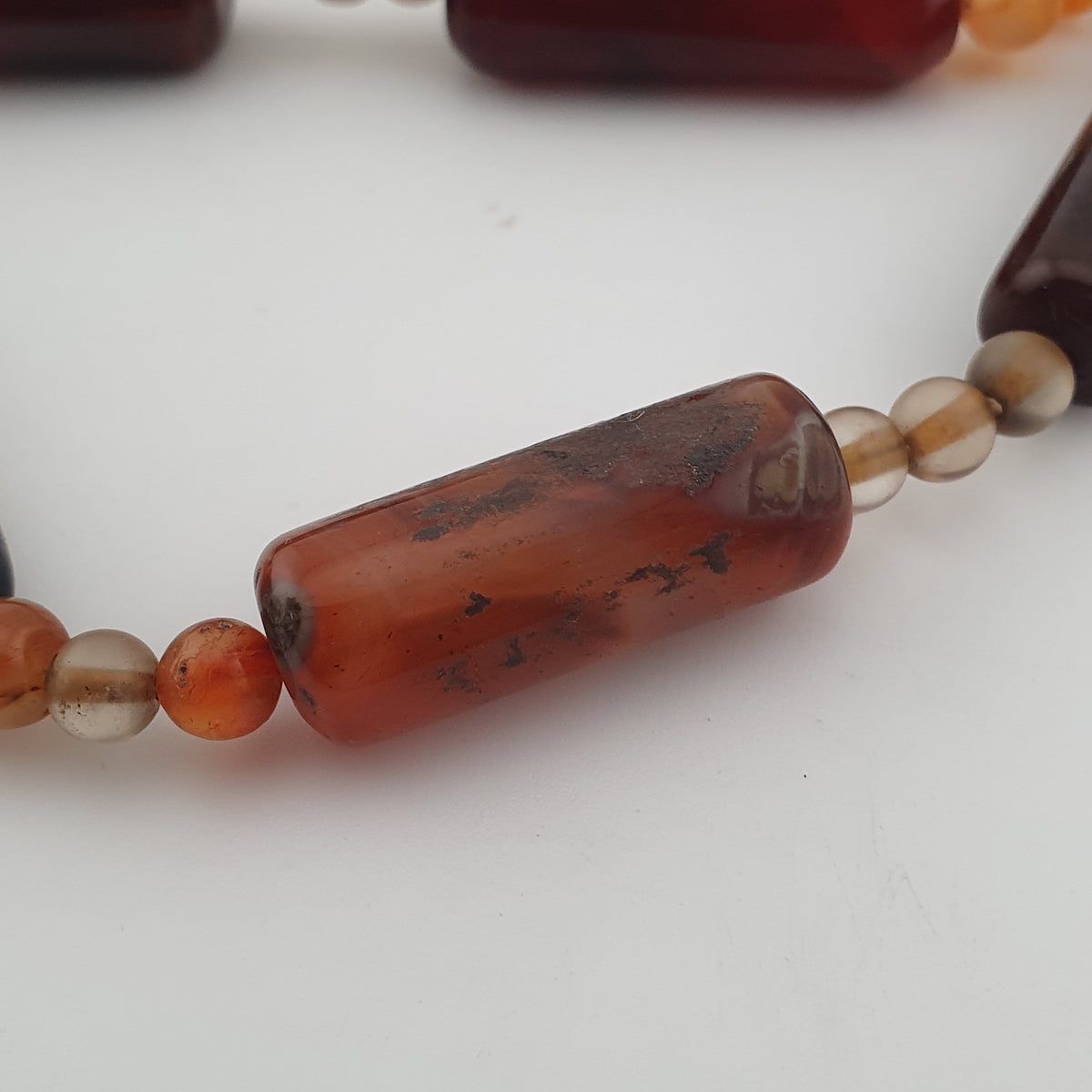 Vintage African Cylinder Shape Carnelian Agate With Natural Himalayan Eye Agate Pendant Necklace