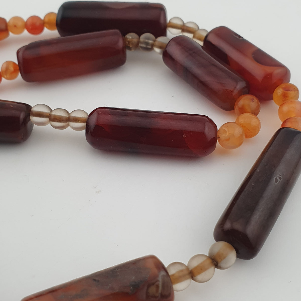 Vintage African Cylinder Shape Carnelian Agate With Natural Himalayan Eye Agate Pendant Necklace