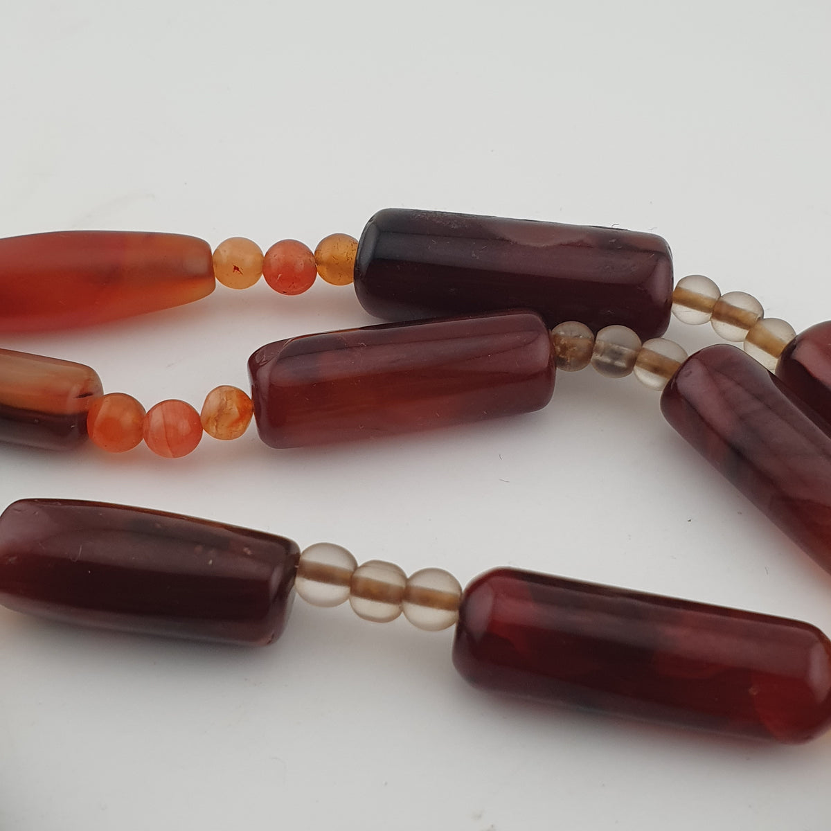 Vintage African Cylinder Shape Carnelian Agate With Natural Himalayan Eye Agate Pendant Necklace