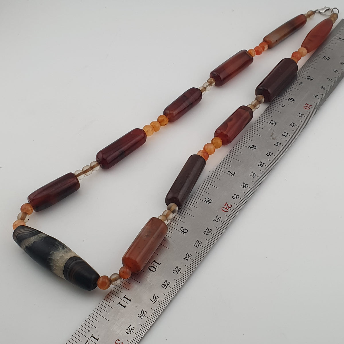 Vintage African Cylinder Shape Carnelian Agate With Natural Himalayan Eye Agate Pendant Necklace