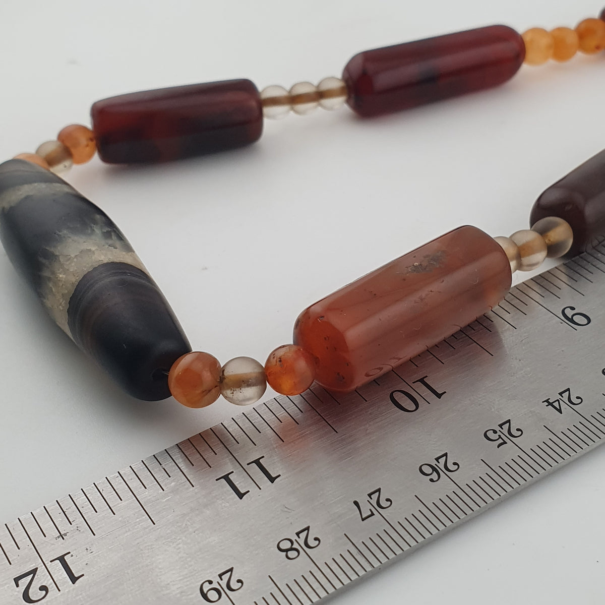 Vintage African Cylinder Shape Carnelian Agate With Natural Himalayan Eye Agate Pendant Necklace