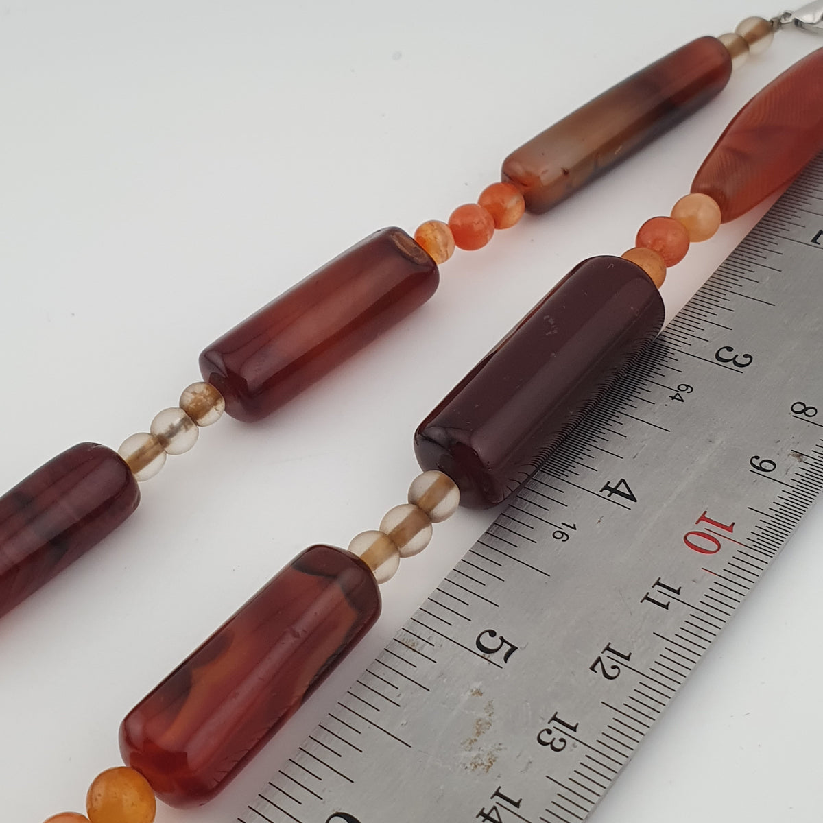 Vintage African Cylinder Shape Carnelian Agate With Natural Himalayan Eye Agate Pendant Necklace