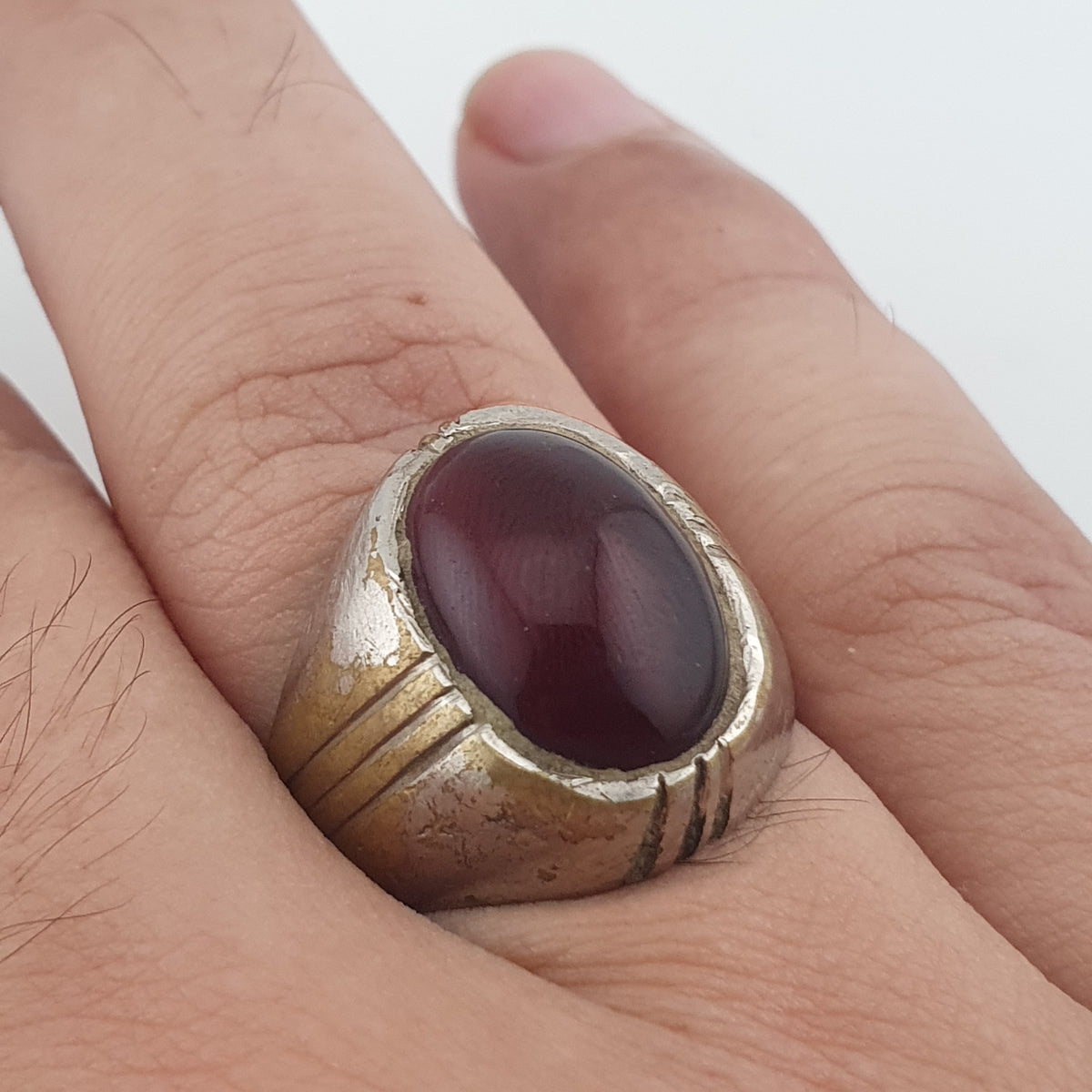 Antique Brass Eye Hidden Eye Agate Ring Handmade Natural Stone Statement Jewelry