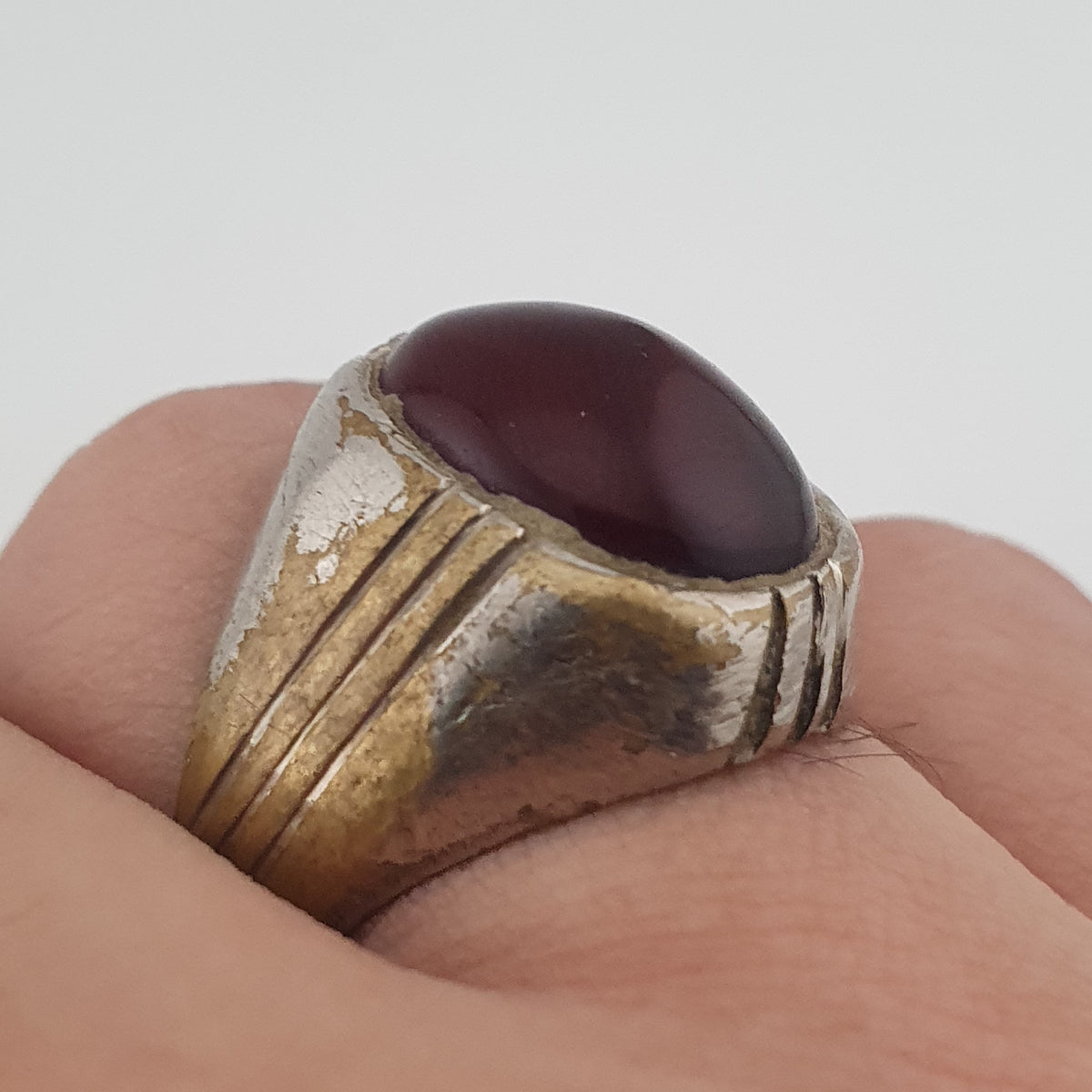 Antique Brass Eye Hidden Eye Agate Ring Handmade Natural Stone Statement Jewelry