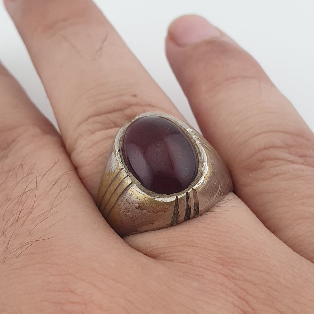 Antique Brass Eye Hidden Eye Agate Ring Handmade Natural Stone Statement Jewelry