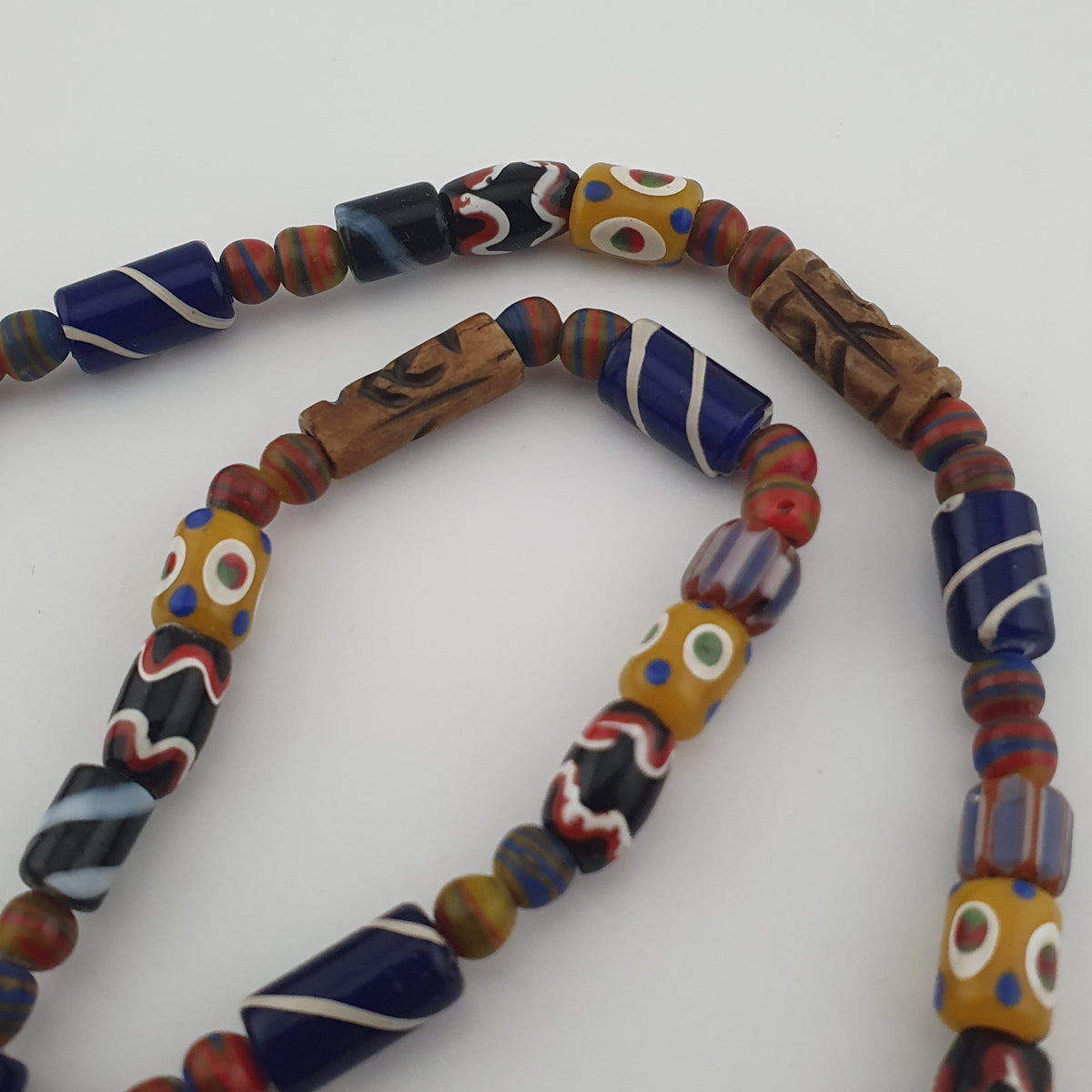 Vintage Venetian Style Mix Glass Beads With Old Face Glass Pendant Necklace