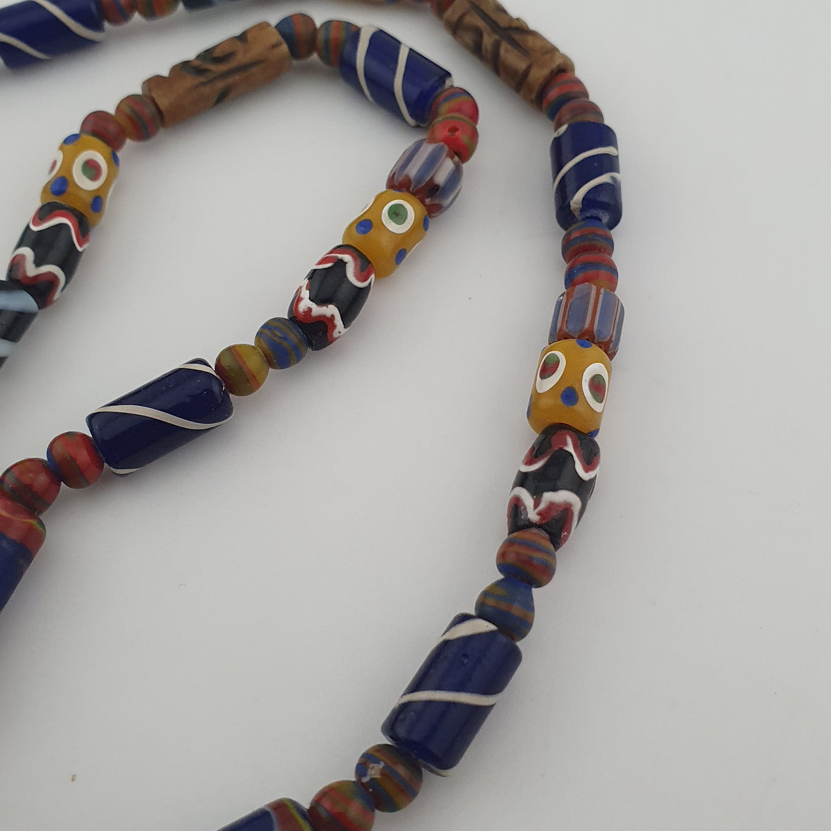 Vintage Venetian Style Mix Glass Beads With Old Face Glass Pendant Necklace