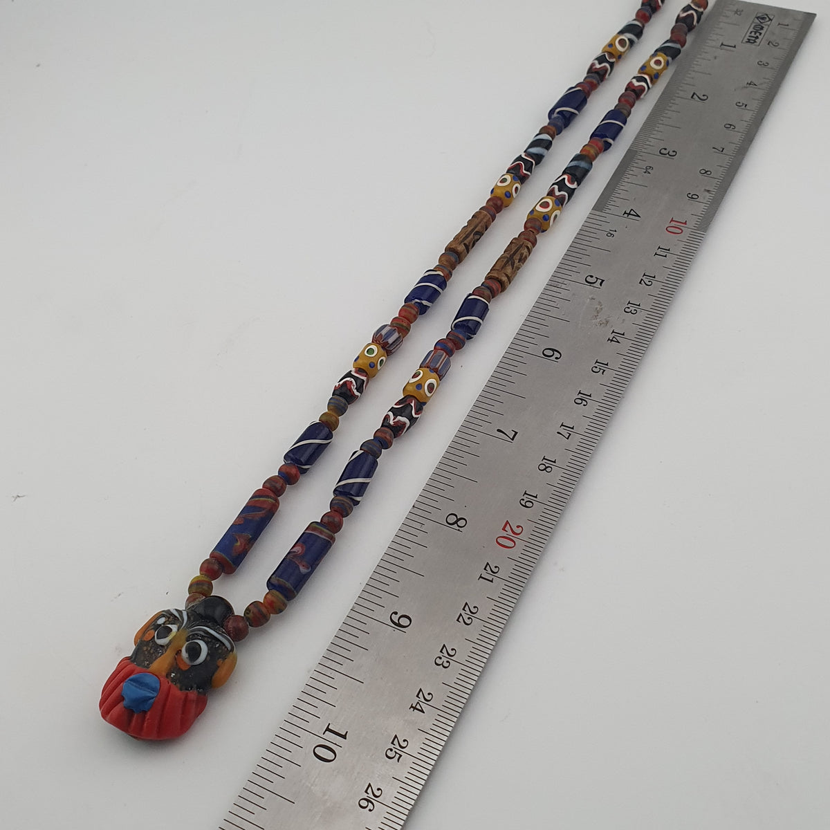 Vintage Venetian Style Mix Glass Beads With Old Face Glass Pendant Necklace