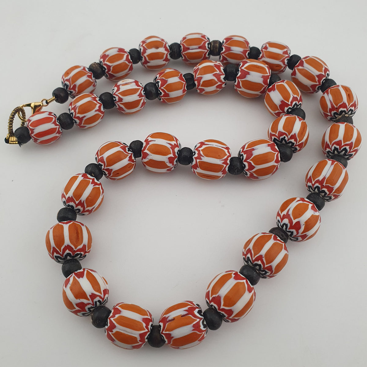 Vintage Venetian Style Chevron Glass & Bone Beads Necklace