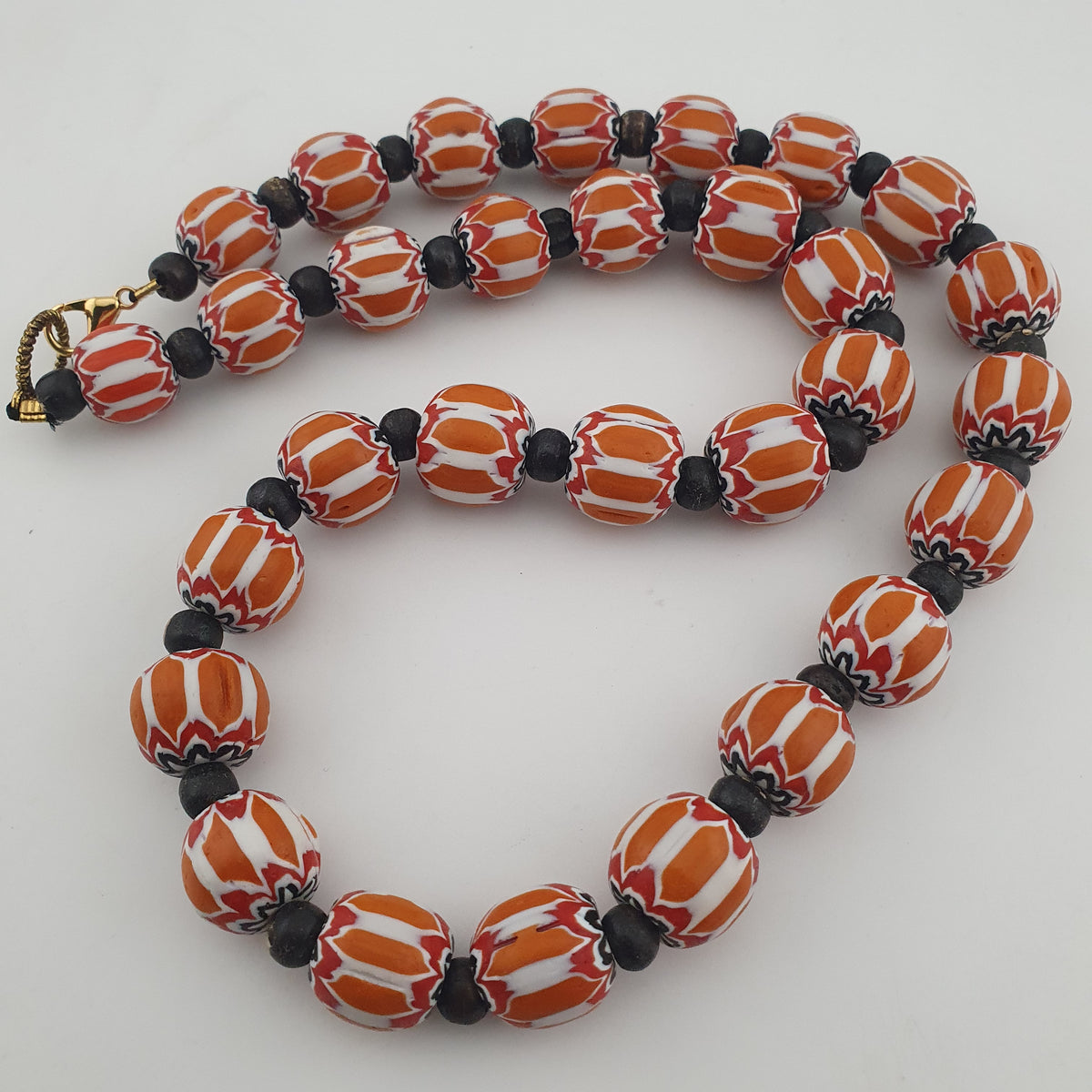 Vintage Venetian Style Chevron Glass & Bone Beads Necklace